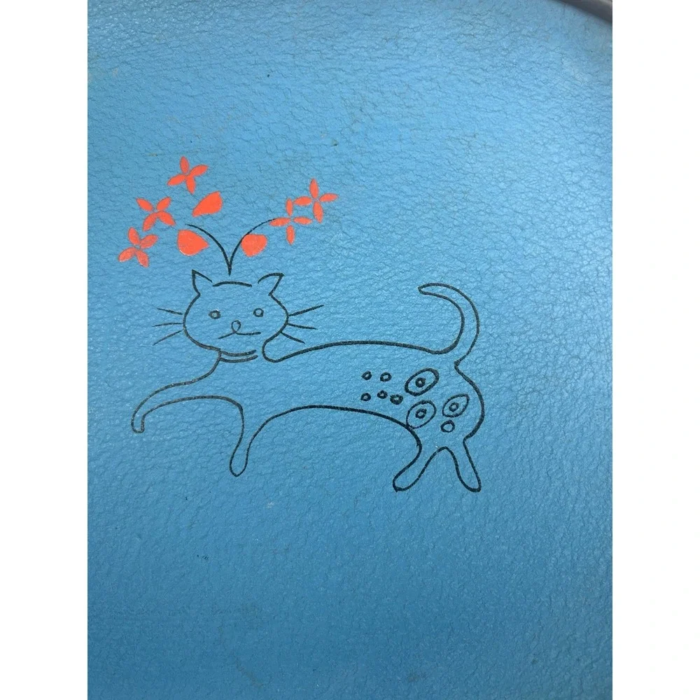 VINTAGE-COLORFUL-OVAL Mid Century/Modern  Cat At Play 1950-1960